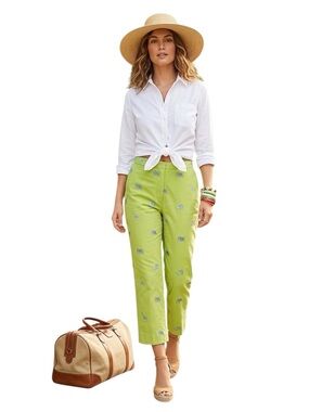 Lilly Pulitzer Preppy Vintage Y2K High Rise Safari Pants Lime Green Blue Size 0